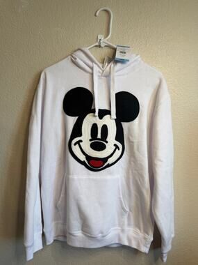Disney Mickey Mouse Women's Large White Hoodie Chenille Applique NWT
